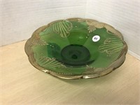Green Glass Bowl With Gold Overlay