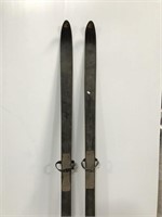 Pair of antique wooden snow skis