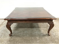 Queen Anne style square glass top coffee table