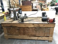 Large work bench w/ wired tool set up