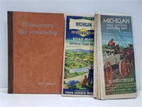 Vintage Michigan road maps & horsemanship book