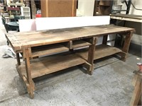 Huge old heavy oak wood work bench table