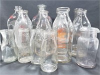 14 assorted vintage milk jug glass bottles