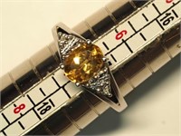 Sterling Silver Citrine Diamond Ring