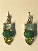 Sterling Silver Emerald Peridot  Earrings