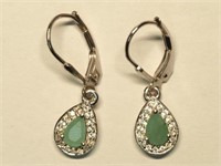 Sterling Silver Emerald Cubic Zirconia Earrings