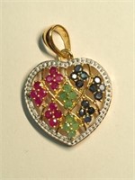 Two-Tone Sterling Silver Emerald Ruby Pendant