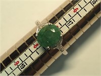 Sterling Silver Emerald Diamond Ring (~Size 7.5)