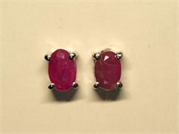 Sterling Silver Ruby  Earrings (~weight 1.15g)