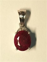 Sterling Silver Ruby Diamond Pendant