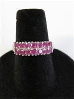 Sterling silver genuine ruby cluster ring