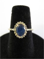 10kt yellow gold 7x5mm genuine blue sapphire ring