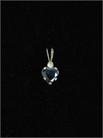 10kt yellow gold 6mm genuine sapphire & white