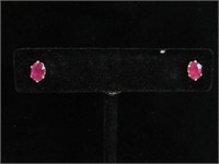 10kt white gold 6x4mm genuine ruby earrings