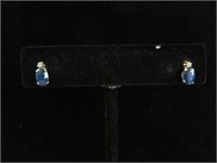 10kt yellow gold 6x4mm genuine blue sapphire &