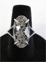 Sterling silver 19x10mm genuine rock crystal &