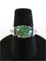 Sterling silver 10x8mm genuine emerald & cubic