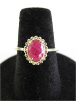 10kt yellow gold 7x5mm genuine ruby ring