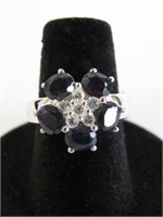 Sterling silver genuine blue & white sapphire ring