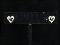 10kt yellow gold genuine sapphire heart earrings