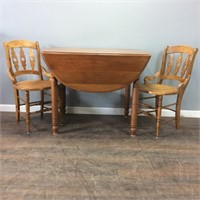 Antique Drop Leaf  Oak Table With 2 Chairs