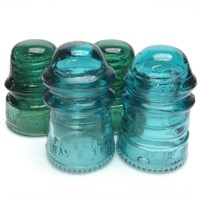 4 Vintage Light Blue Glass Insulators