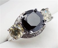 14K White gold round natural black diamond,
