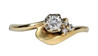 14K Yellow gold diamond ring with three-stone