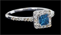 14K White gold square brilliant cut blue diamond