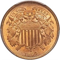 2C 1864 LARGE MOTTO. PCGS MS65 RD CAC