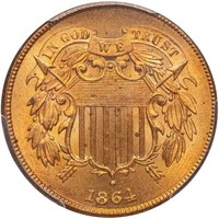 2C 1864 LARGE MOTTO. PCGS MS65+ RD CAC