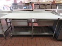72" SS WORK TABLE W/POLY TOP, 2-DRAWERS & LOWER