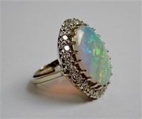 10k White Gold, Opal & Diamond Ring
