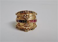 18K Gold, Diamond & Sapphire Rainbow Ring