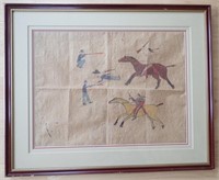 19th C American Indian Primitive Painting & Map