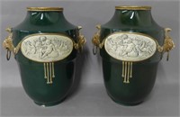 Pair Antique Faience Urns