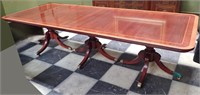 Banquet Size Triple Pedestal Mahogany Dining Table