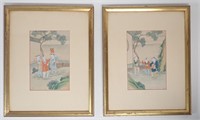 Pair of Vintage Framed Chinese Silk Prints
