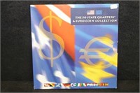 The 50 State Quarters (5 included) & 12 Euro Coin