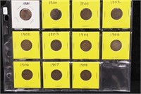11-Coin Indian Head Penny Sheet (1881, 1990-1908)