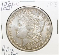 1884-O AU Morgan Silver Dollar (Rolling Luster)