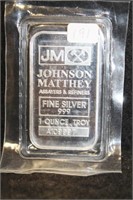 Johnson Matthey 1 Oz. .999 Silver Bar