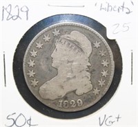 1829 VG 50C. Liberty Head Bust Half Dollar