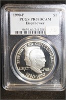 1990-P PCGS PR69DCAM Eisenhower Silver Dollar