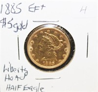 1885 EF+ $5 Gold Liberty Head American Half Eagle