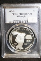 1983-S PCGS PR69DCAM Olympic Silver Dollar Proof