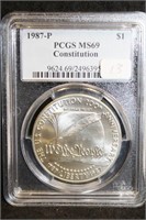 1987-P Silver PCGS MS69 Constitution Silver