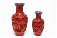 Chinese Cinnabar Lacquer Cultural Revolution Vases
