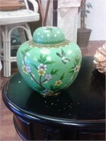 Green decorative jar with lid