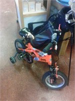 Orange Jeep  child's bike with training wheels